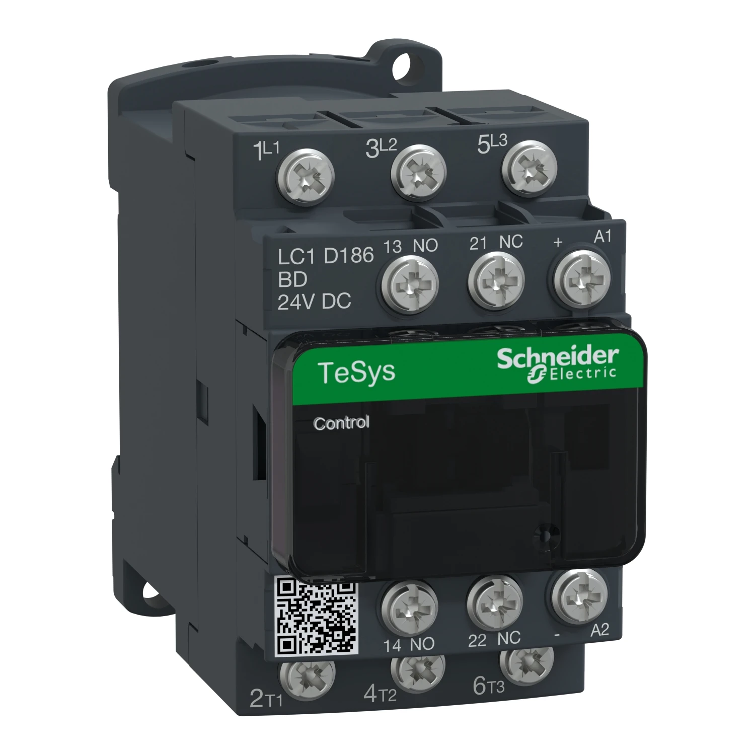 LC1D186BDC LC1D186BD contactor, TeSys Deca, nonreversing, 18A, 10HP at 480VAC, 3 phase, 3 pole, 3 NO, 24VDC coil, open style