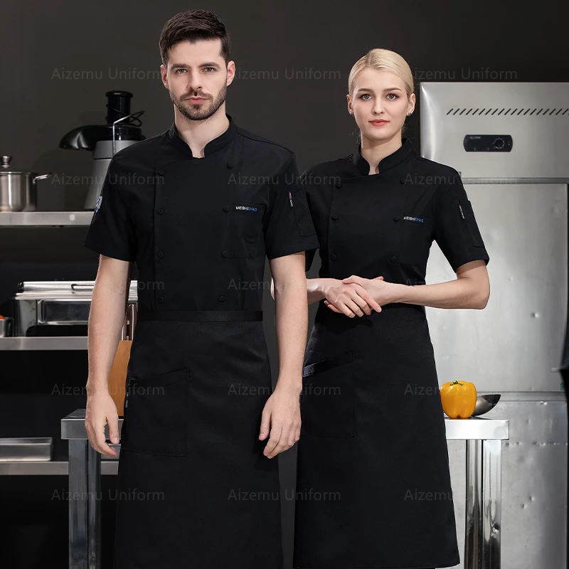 シェフ制服半袖メッシュキッチン調理ピザイオロトップレストランワークショーツベーカリーカフェウェイターウェイトレスシェフコート