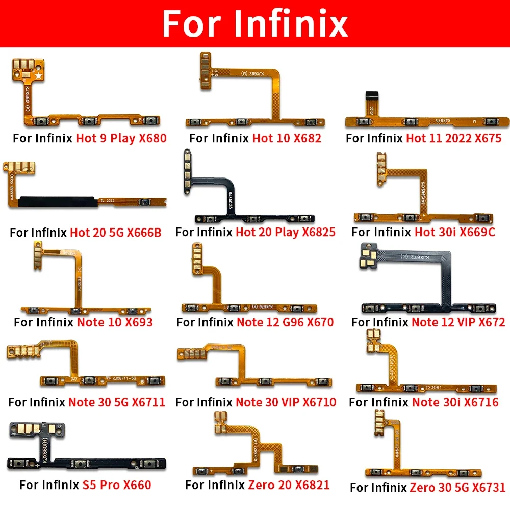 Power Button Switch & Volume Up / Down On / Off Button Flex Cable For Infinix Hot 9 10 11 20 30i Note 10 12 Vip 30 30I S5 Pro