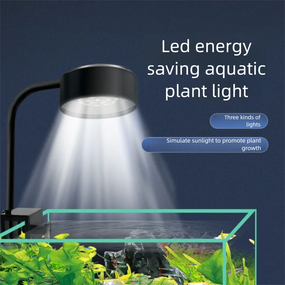 Mini klipsowa lampa akwariowa z 3 trybami kolorów, kąt nachylenia 90 stopni, energooszczędna lampa LED do akwarium 8W, USB lampa do roślin akwariowych