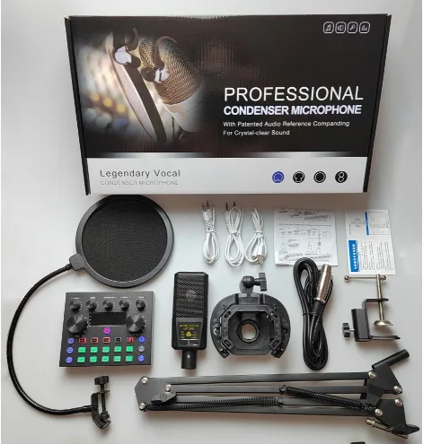 240 Microphone Professional Recording Large Diaphragm Square Microphone Karaoke Live Sound Card Set