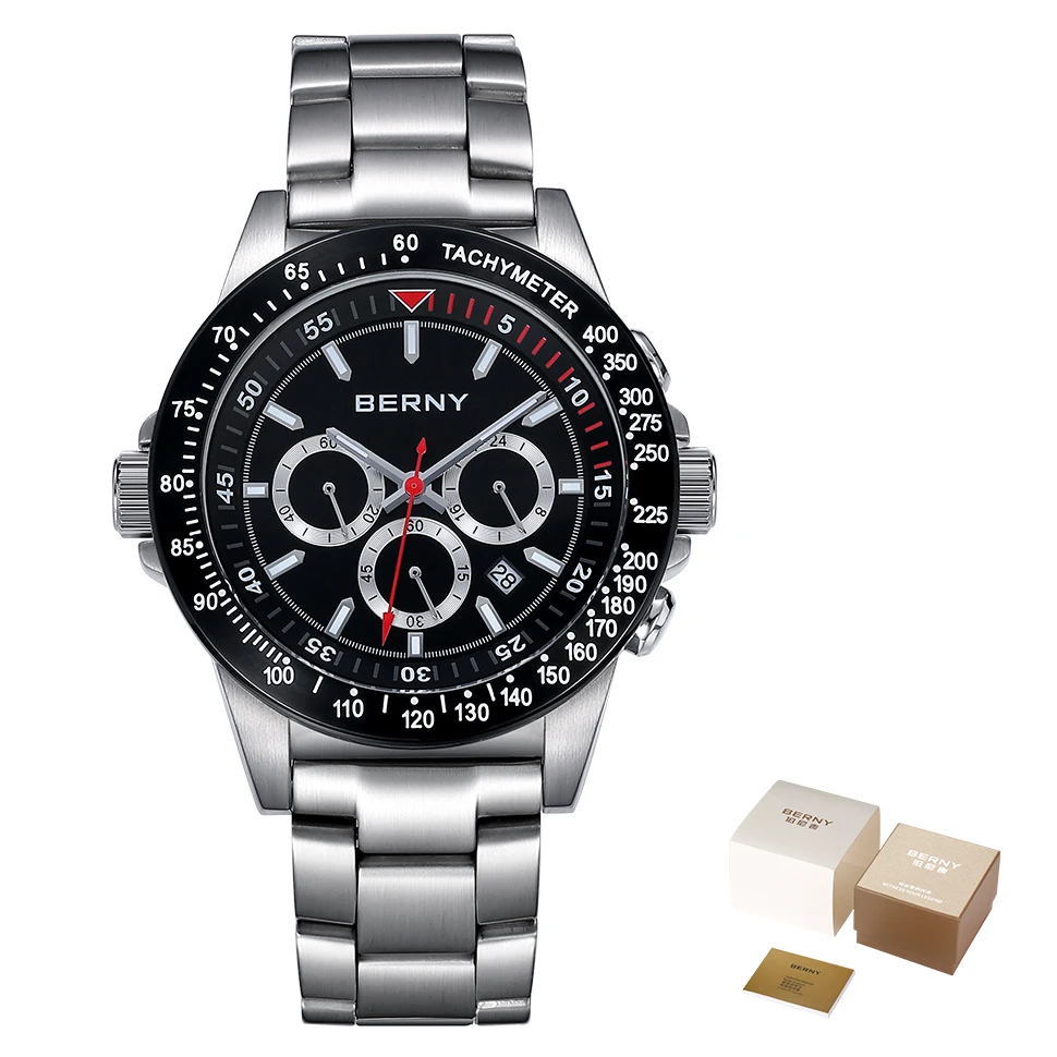 BERNY Quarzuhren für Herren MIYOTA OS20 Multifunktions-Chronograph Saphir Leuchtende Herren Sportuhr Tauchen 10ATM Herrenuhren