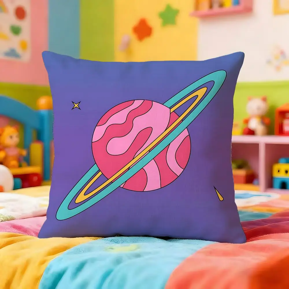 Cartoon Planet Cushion Cover Premium Soft Pillowcase Skin-Friendly Breathable Multi-Purpose for Home Office Travel