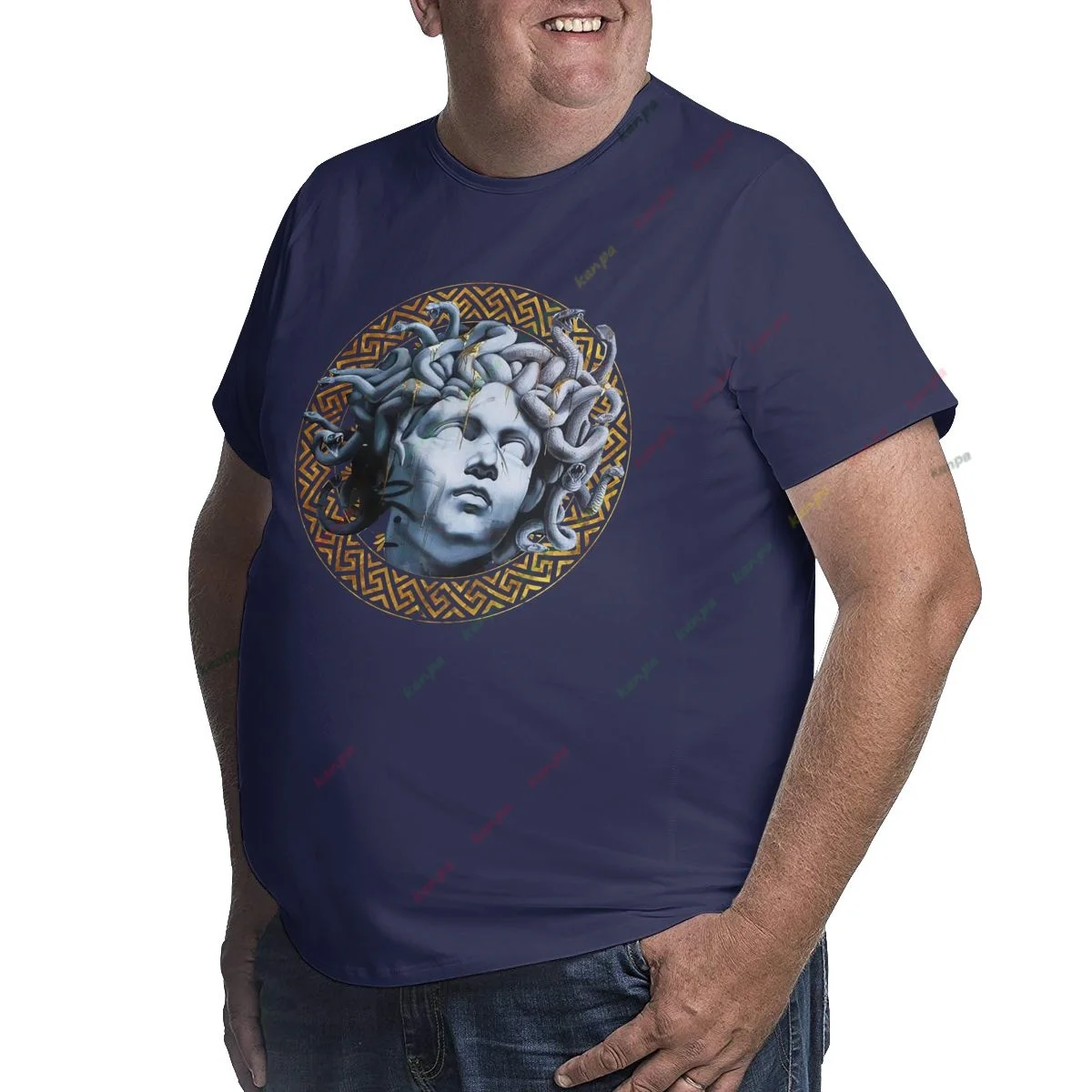 Plus Size Clothing Men 100% Cotton T-Shirt Casual Loose Short Sleeve with snakes on the head Blue 6xl 5xl big size 4xl