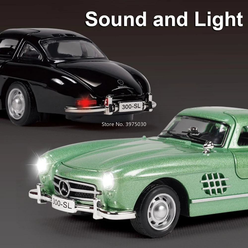 1:32 Benz 300SL Autos Legierung Diecast Modelle Spielzeug Rad Zurückziehen Miniatur Fahrzeug Gummi Reifen Oldtimer für Kinder Geburtstagsgeschenke