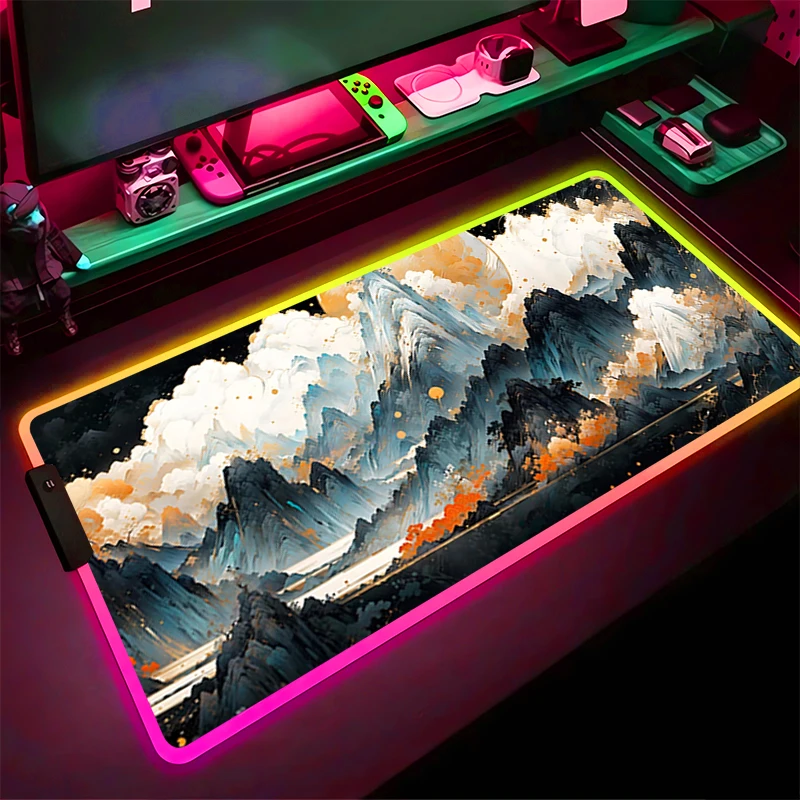

RGB LED Mouse Pad Laptop HD Keyboard Pad Non-Slip Anime Tablet Pad PC Accessories Mousepad Gaming Black White Landscape Desk Mat