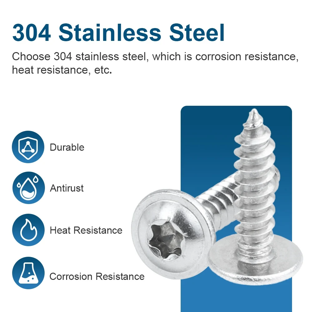 HOWSHENG Torx Pan Head with Washer Pad Collar Self-tapping Screw M2 M3 M4 M5 Stainless Steel Six-lobe Tapping Wood Screws