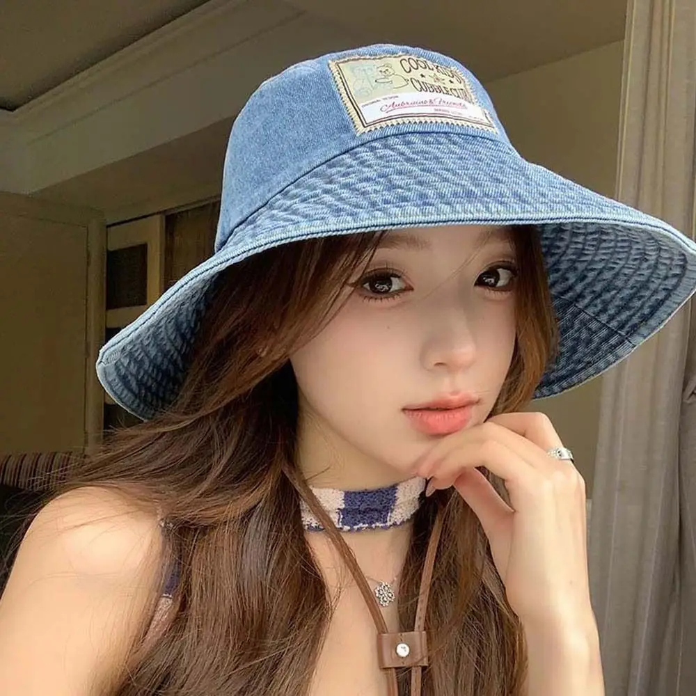 

Sunshade Denim Bucket Hats Wide-Brimmed Lightweight Retro Fisherman Hat Black Blue Sun Protection Basin Cap Camping