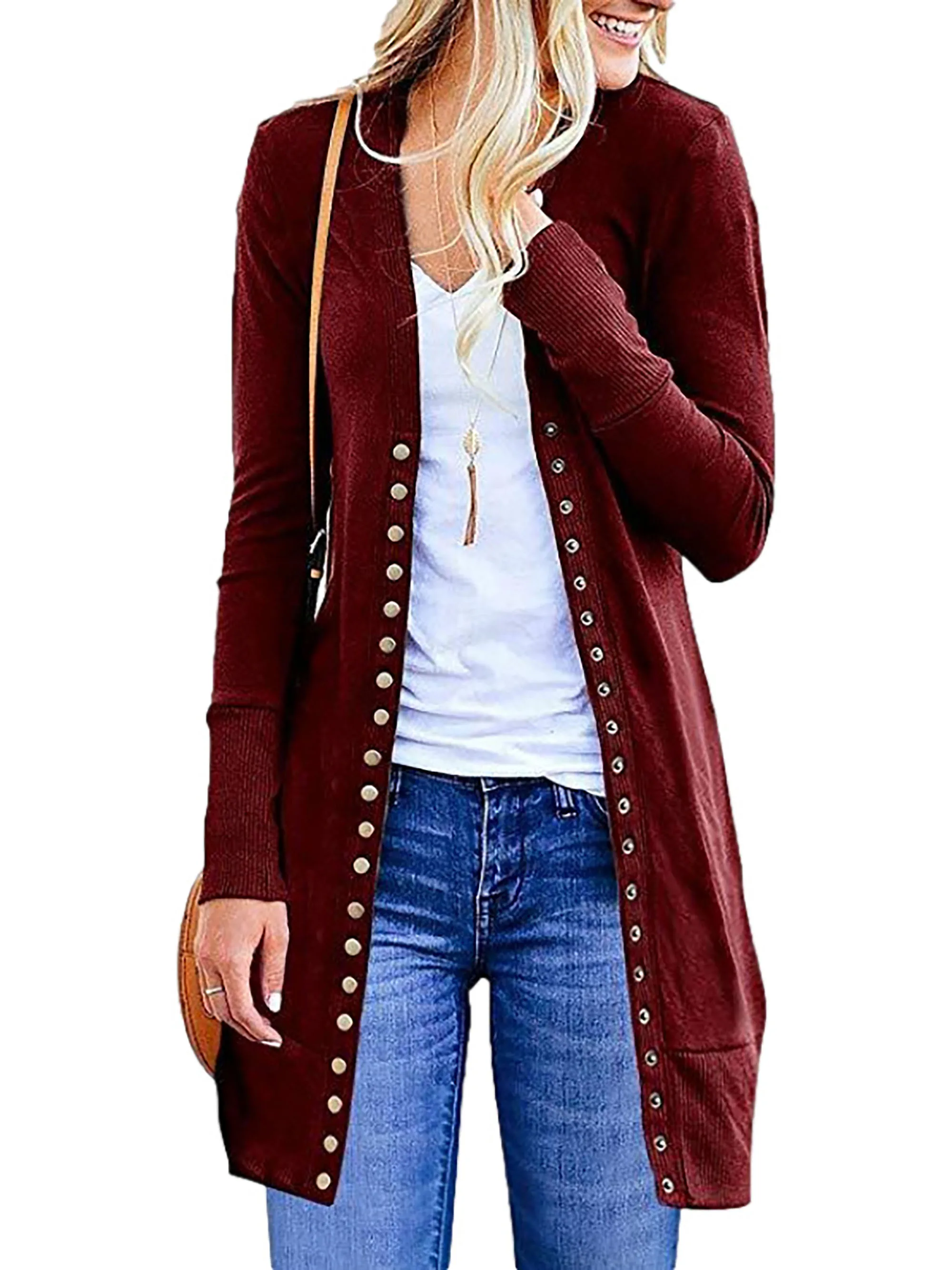 Fashion Mid length Button Solid Color Cardigan Coat 2024 Autumn New European and American Large Women's