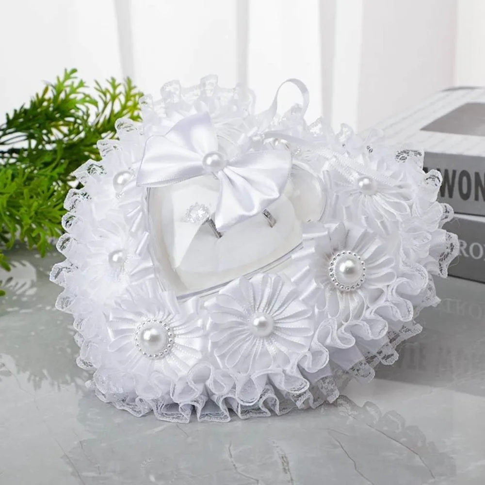 

Creative Luxury Heart Shaped Ring Box Vintage Rose with Pearl Wedding Ring Box Flower Decorated Ring Bearer Box Proposal Event