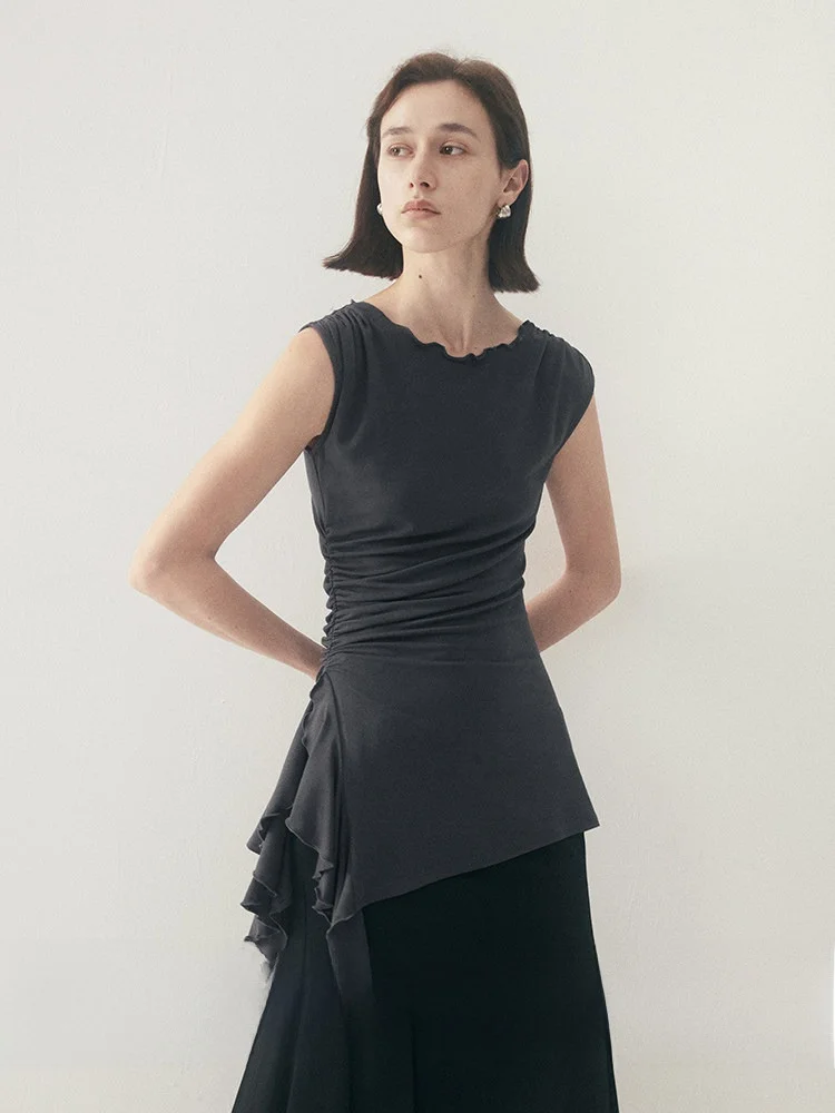 

Оригинальный коврик, эластичный вязаный жилет с асимметричными разрезами, женский летний однотонный дизайн, обычная длина, смесь из суставов