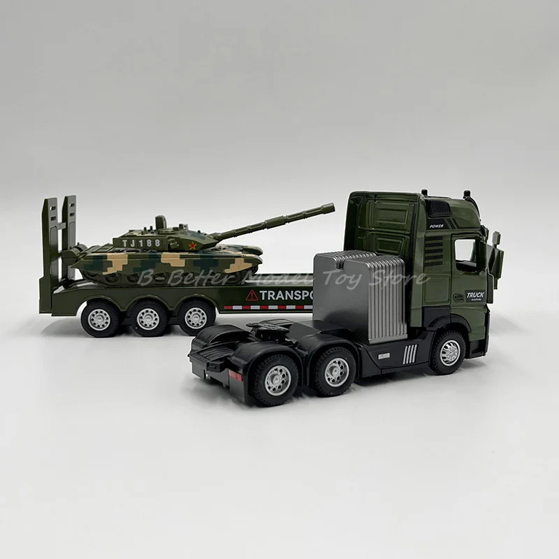 1:50 Diecast Transport Model Toy Tractor and Flatbed Semi-Trailer With Tank Pull Back With Sound & Light Children Gifts