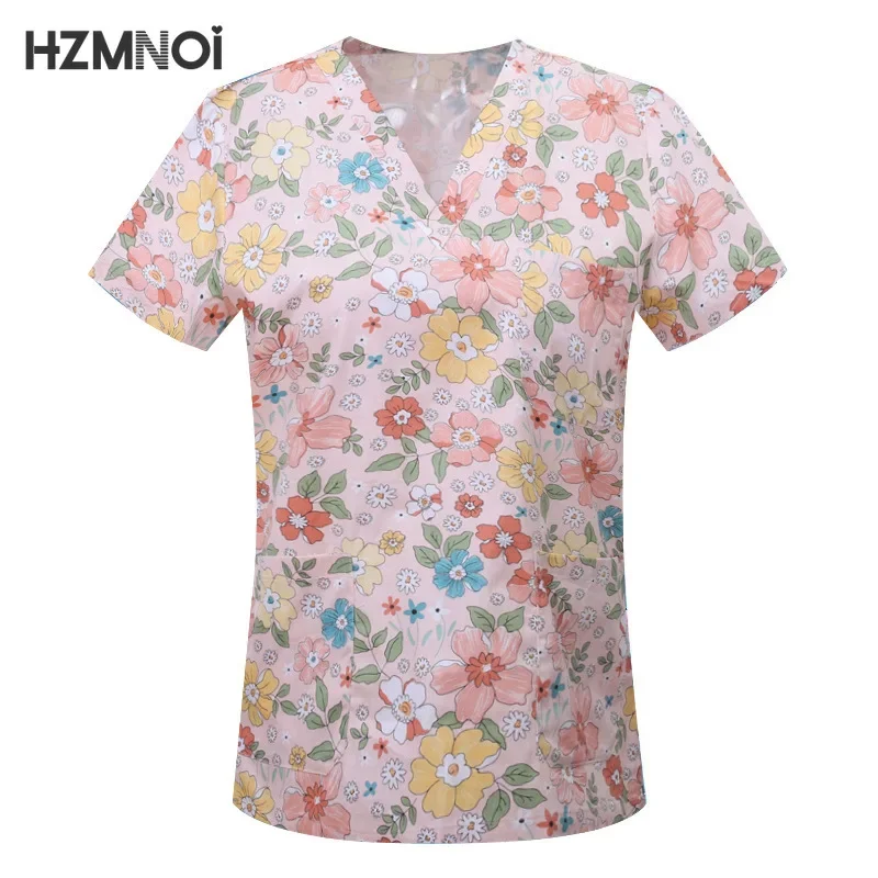 Cartoon Animals Print Pet Clinic Hospital Nursing Scrub Tops Shirts cotton Dentistry Doctor Blouse Medical Surgical Uniforms