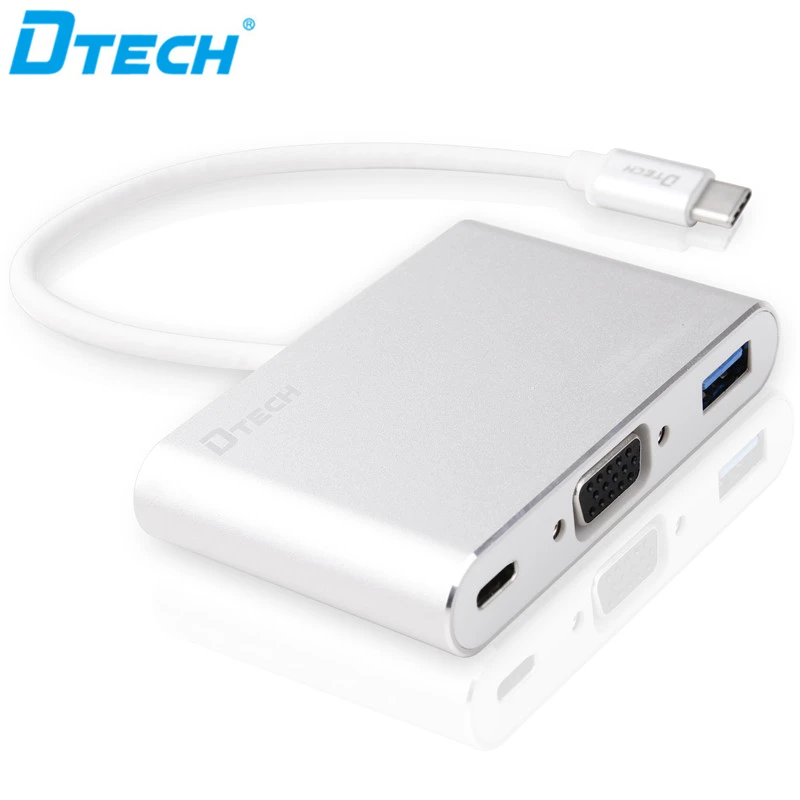 Адаптер Dtech 1080p USB C Преобразователь TYPE-C в VGA PD USB3.0 для HD-видеодисплея