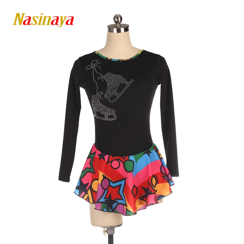 

Женский детский художественная гимнастика Nasinaya, тренировочный боди для соревнований по фигурному катанию, красочная короткая юбка