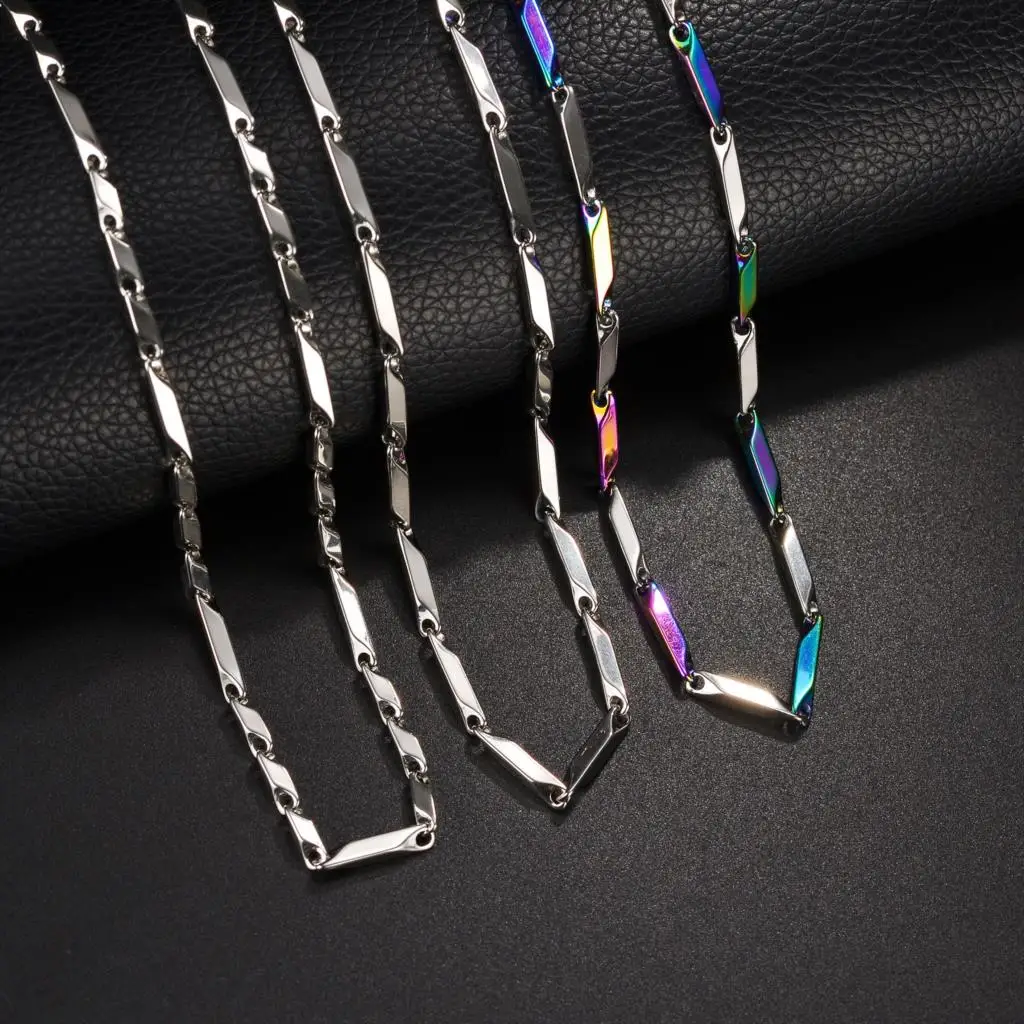 Stainless Steel Bamboo Bracelet Necklace High Quality Men Bar Link Chain on the Neck Collarbone Jewelry Accessories Gift