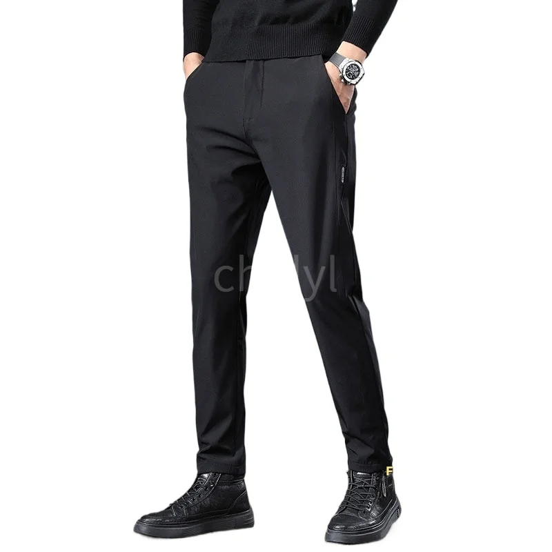 

Зимние флисовые повседневные брюки для гольфа, мужские деловые тонкие эластичные брюки для бега, корейские классические бархатные мужские брюки с эластичной резинкой на талии