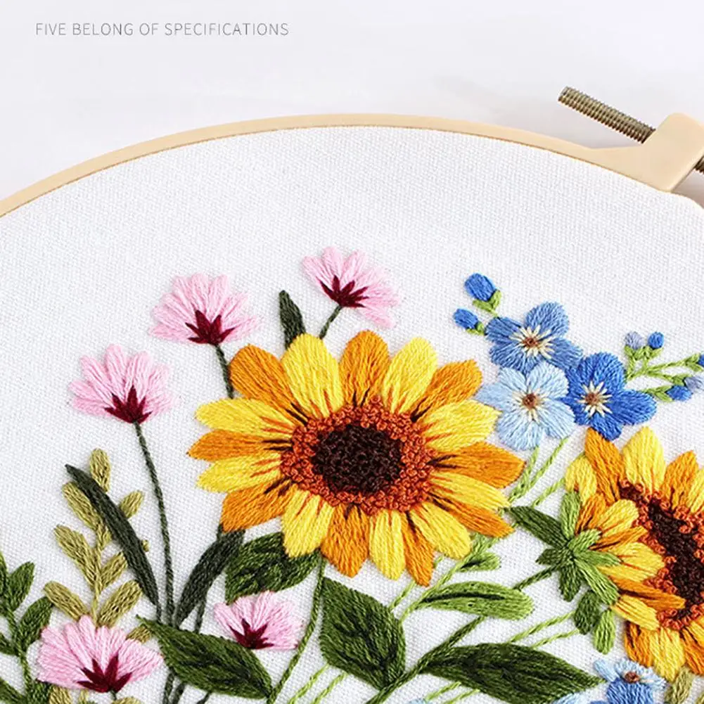 Embroidery Kits For Beginners Hand Embroidery Colorful Flower Plant DIY Kits With Embroidery Hoops Needles Threads