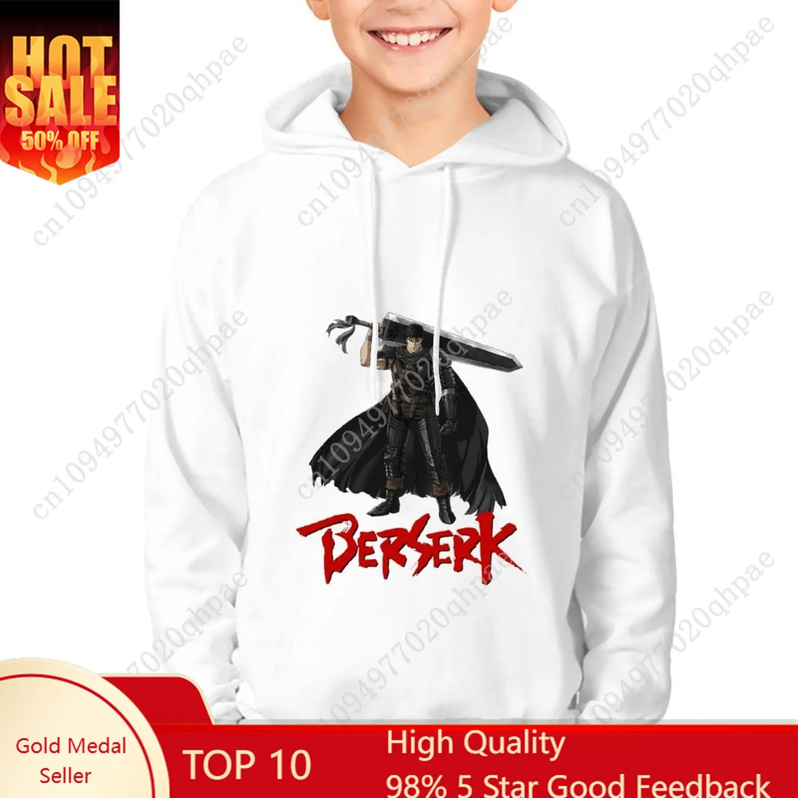 

Berserk Guts Black Swordsman Hoodie Boys Girls Childs Cotton High Quality Sweatshirt Lightweight Custom Made Spring Autumn Tops