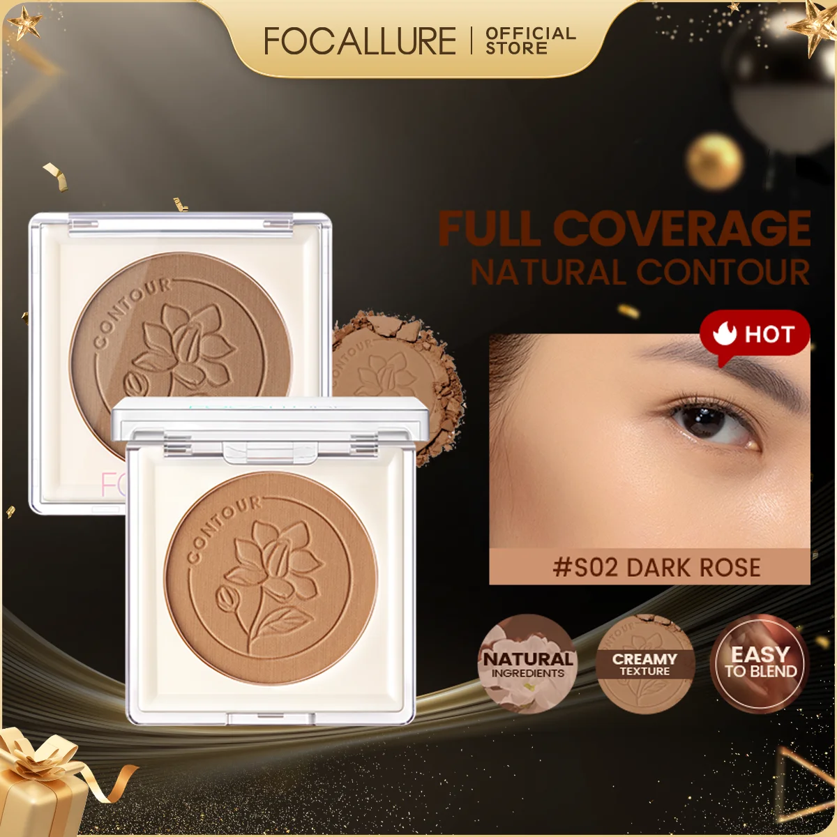 FOCALLURE 3-Farben Matte Face Bronzer Textmarker Contouring Palette Oil-control Brighten Pressed Powder Base Makeup Cosmetics