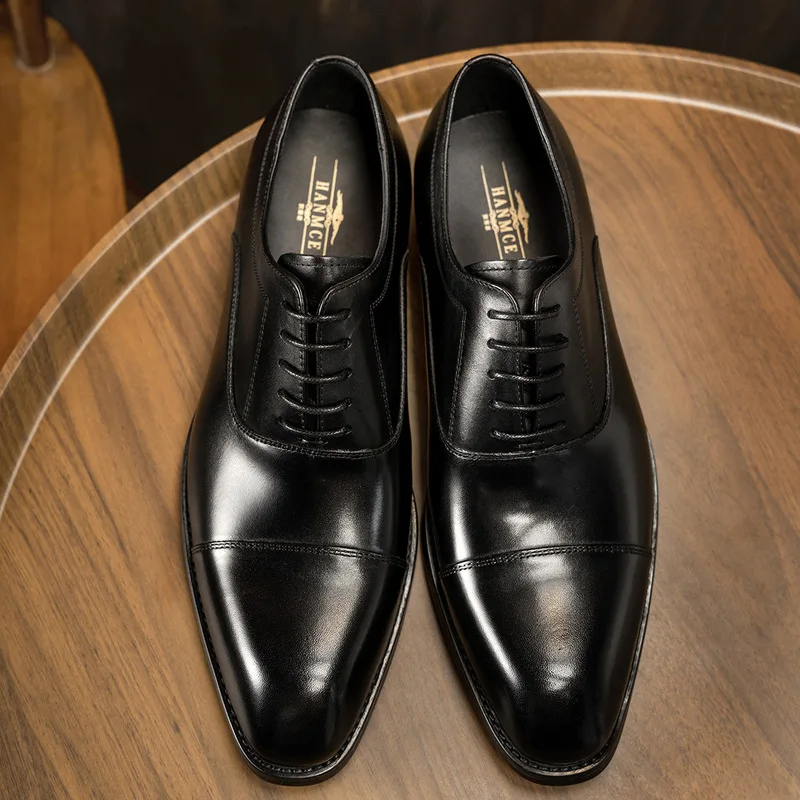 Three-joint men's leather shoes, cowhide business formal Oxford shoes, youth British style suit shoes
