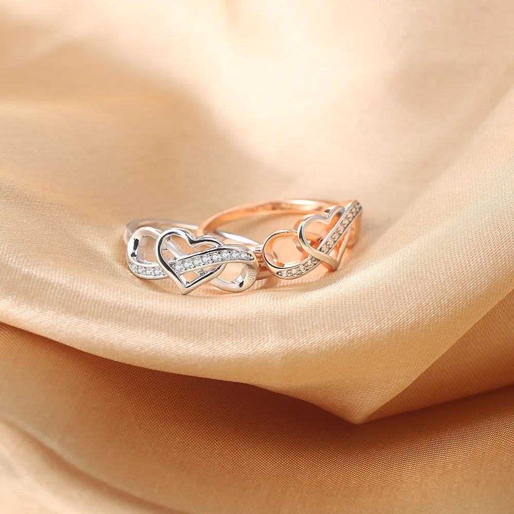 خواتم الزفاف للنساء القلب لا نهاية لها الحب صغير الزركون ارتفع الذهب اللون لطيف خاتم ضخم بالجملة مجوهرات العروس DZR029