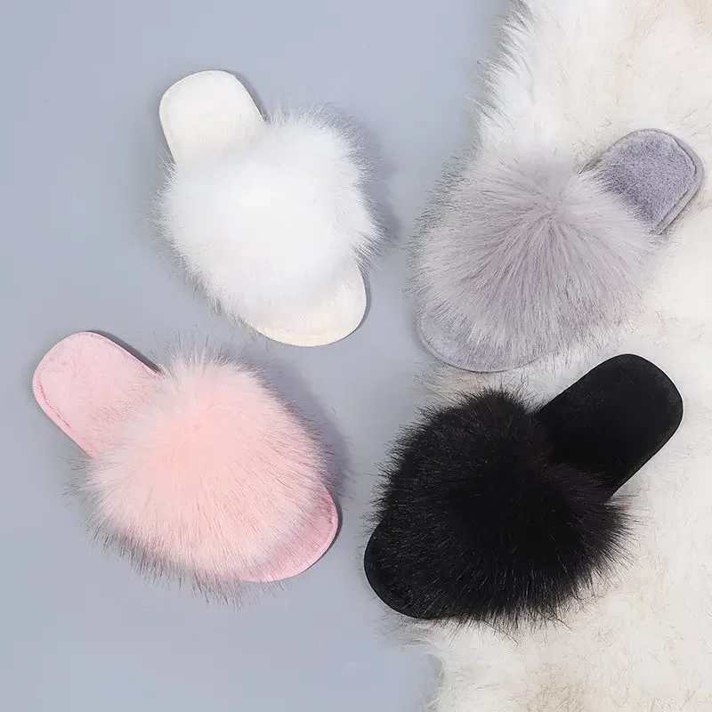 Thick Fluffy Fur Slippers Women 2024 New Winter House Warm Furry Slippers Women Flip Flops Home Slides Flat Indoor Floor Shoes