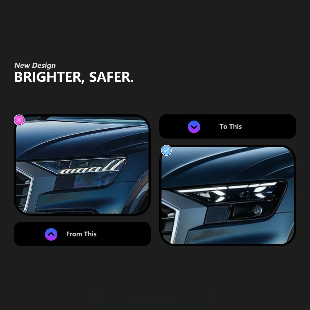 For Audi Q8 19-23 LED Headlights, Laser Matrix Scanning Lenses, Sequential Turn Signal Lights, High Beam, DRL