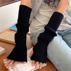 Lolita Fingerless Gloves Arm Warmers Gothic Women Knitted Kawaii White Black Hand Work Gloves Anime Cosplay Ankle Wrist Sleeves