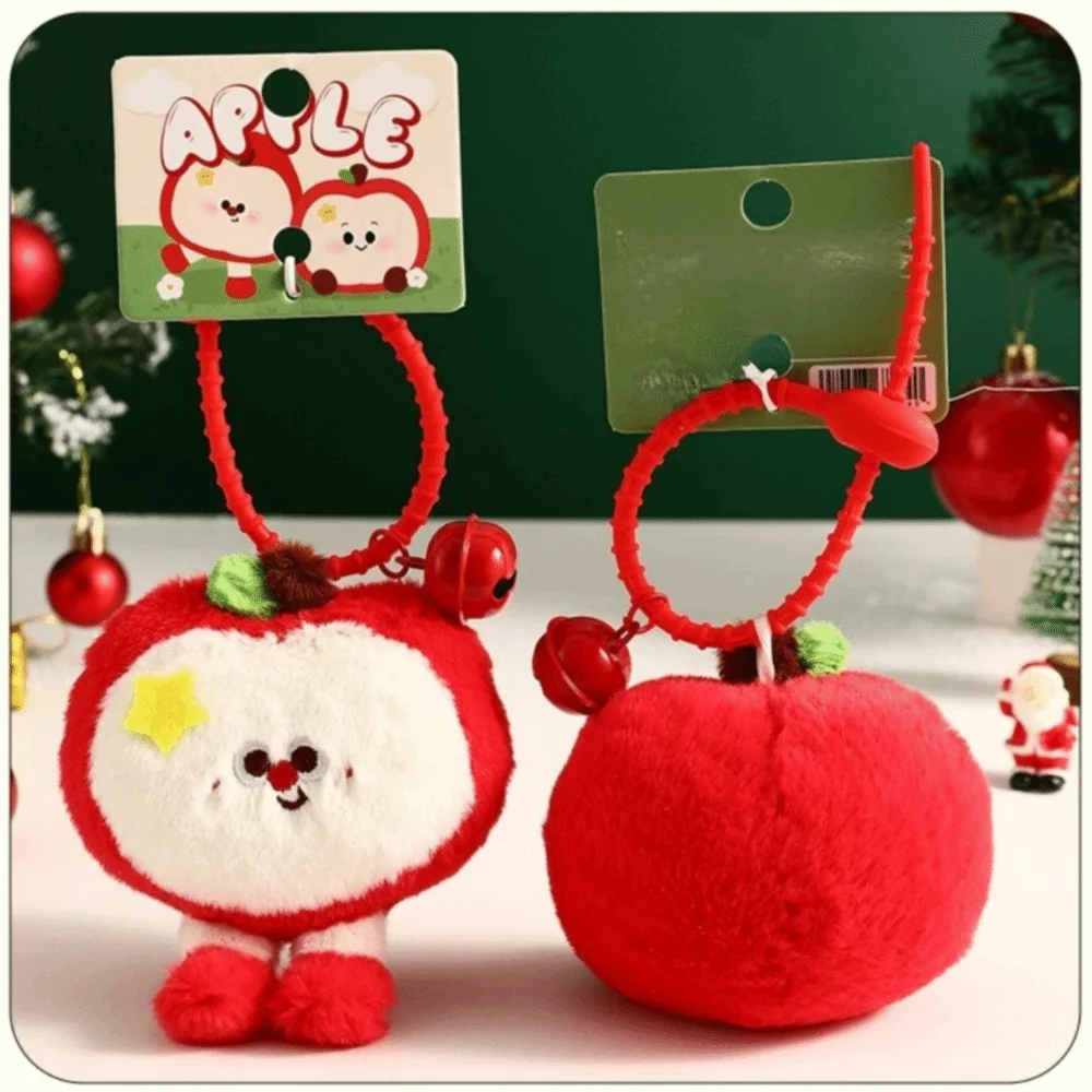 Portachiavi creativo con frutta di Natale, cartone animato, portachiavi con campana in peluche, ciondolo, regalo di Natale, portachiavi con peluche morbido