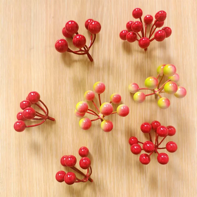

5/10/20Pcs 9Heads Artificial Red Berries DIY Floral Wreath Ornament Fake Berry Cherry Stamen Christmas New Year Party Home Decor
