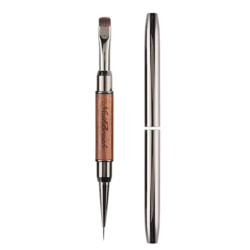 1/4PCS Double Round Wood Handle Stainless Steel Needle Painting Pen Gel Brush Crystal Nail Art Manicure