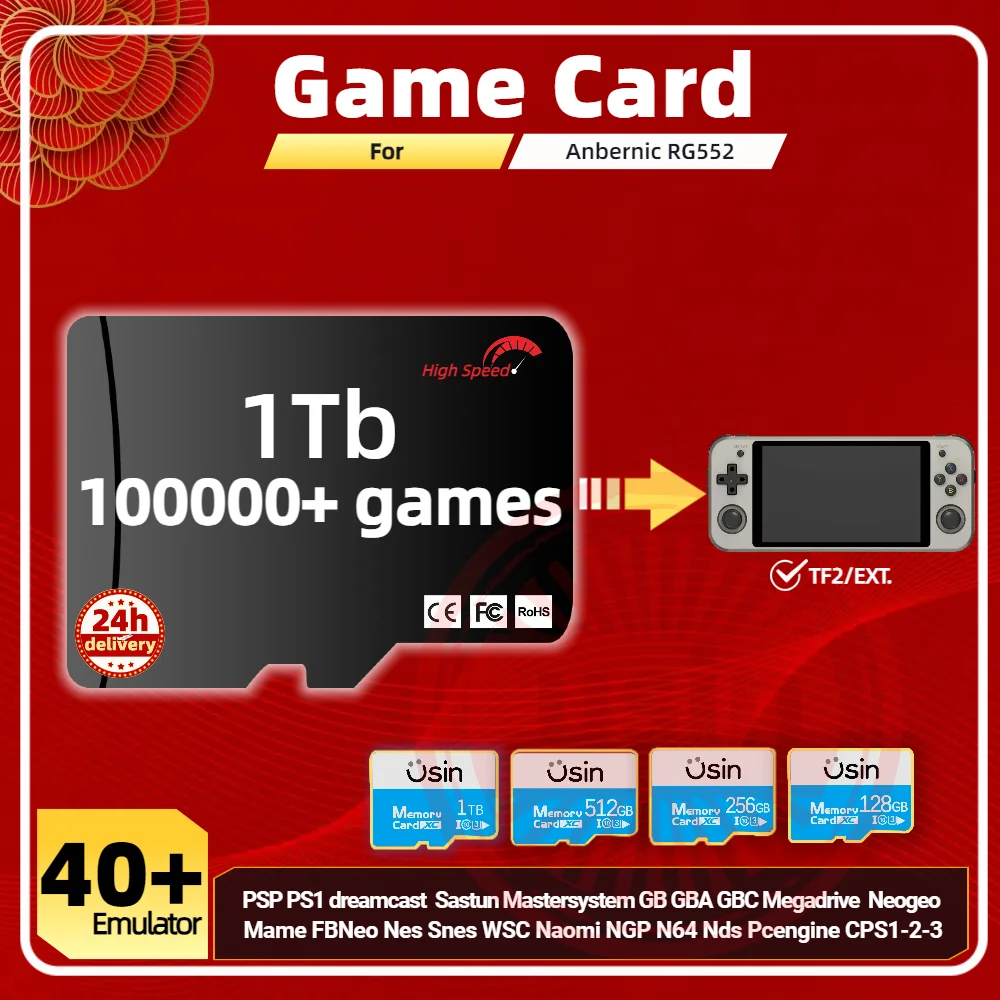 Game Card For Anbernic RG552 Memory TF Plug&Play Pre-install Retro Games PSP PS1 SD portable Console High Speed Card 1Tb 512G