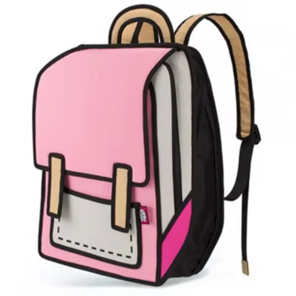 Ransel Wanita Tas Punggung Kartun Gambar 2D Gaya Lompat 3D Tas Pelajar Lucu Modis Tas Kurir Komik Ransel Uniseks Bolos