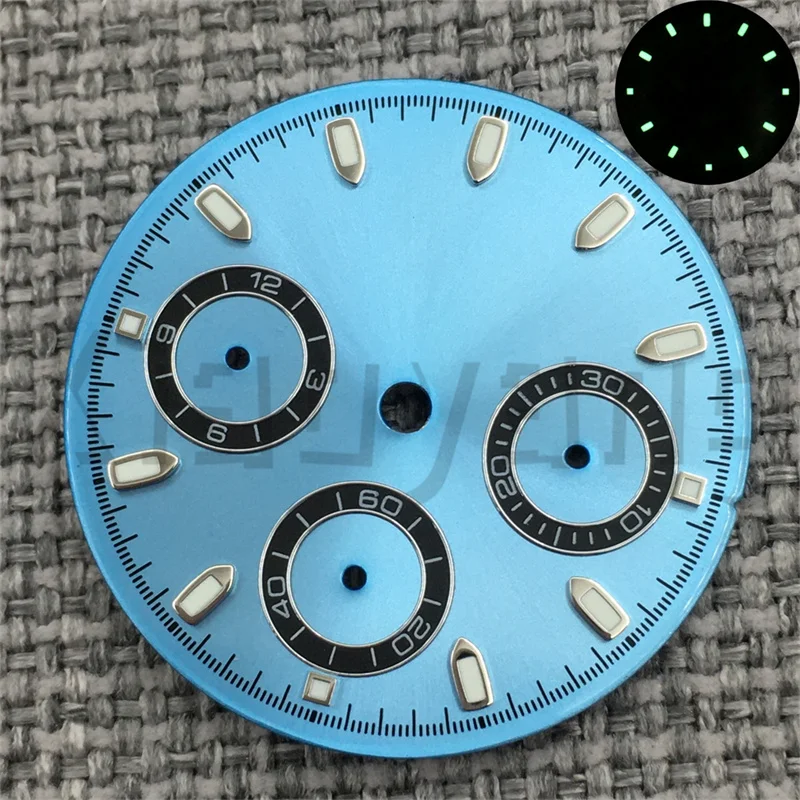 High Quality 30mm VK63  Watch Dials Black Rose Ice Blue Dial Green Luminous Fits for VK63 Movement Men's Watch Accessories Parts view 6