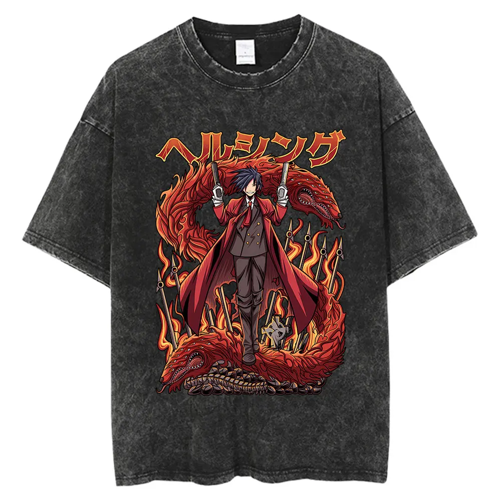 

Alucard Hellsing T Shirt Men Hip Hop Vintage Washed Oversized Anime T Shirts for Women Streetwear Tees 100% Cotton T-shirt