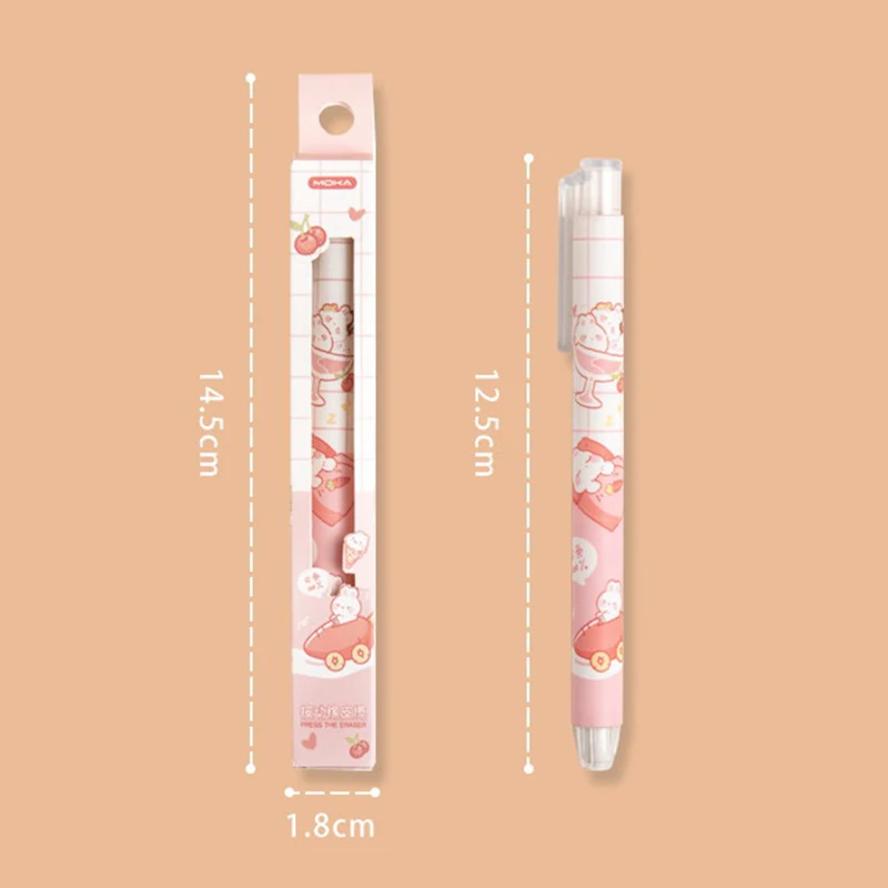 Cute Cartoon Press Retractable Pencil Eraser Correction Supplies Pen Type Eraser Writing School Student Supplies Stationery Stud