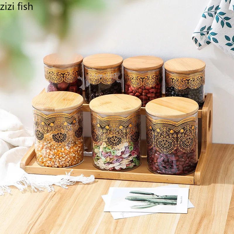 

Whole Grains Glass Jars Sealed Jars Storage Tanks Snack Candy Jar Storage Jar Storage Bottles Food Storages Containers Organizer