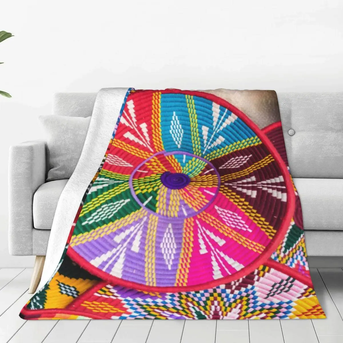 Ethiopian Plates Sefed Flannel Throw Blanket African Art Traditional Blankets for Bedding Bedroom Ultra-Soft Plush Thin Quilt