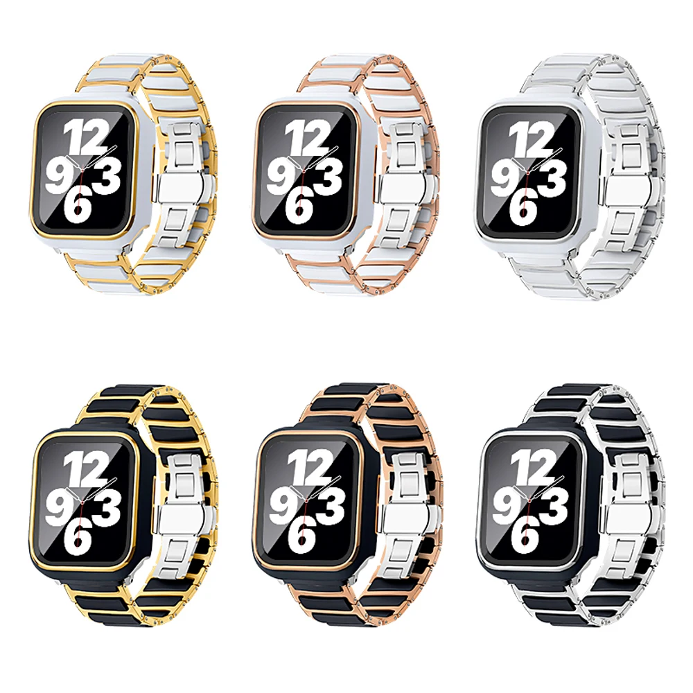 

high quality stainless steel + ceramics + case strap for apple watch 7 6 SE 5 4 321 Iwatch band 45mm 41mm 44mm 40mm 42mm 38mm