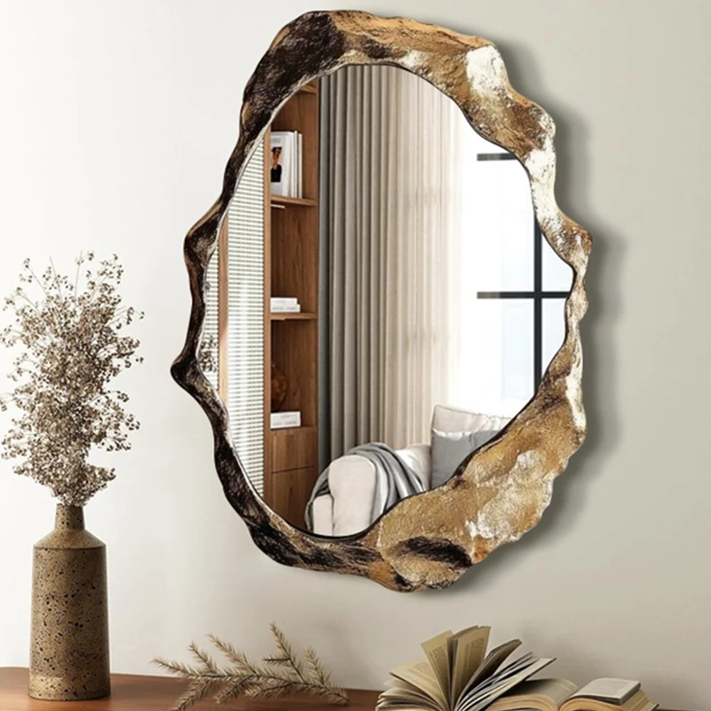 مرآة مدفأة أمريكية قديمة، إبداع فني، مرآة حمام غير منتظمة على شكل خاص لتزيين مرآة مكياج الحمام