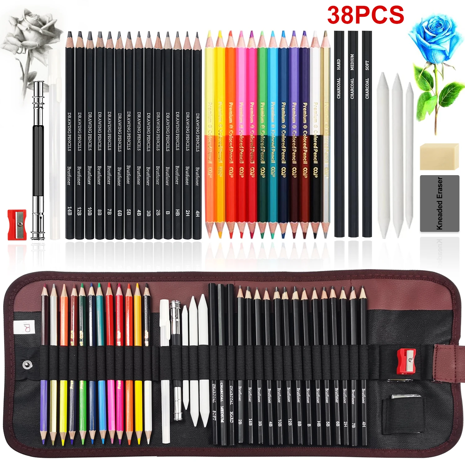 36/38/50/72Colored Pencils for Adults Coloring Book, Premium Artist Pencil Set , Handmade Canvas Wrap,Extra Accessories Included