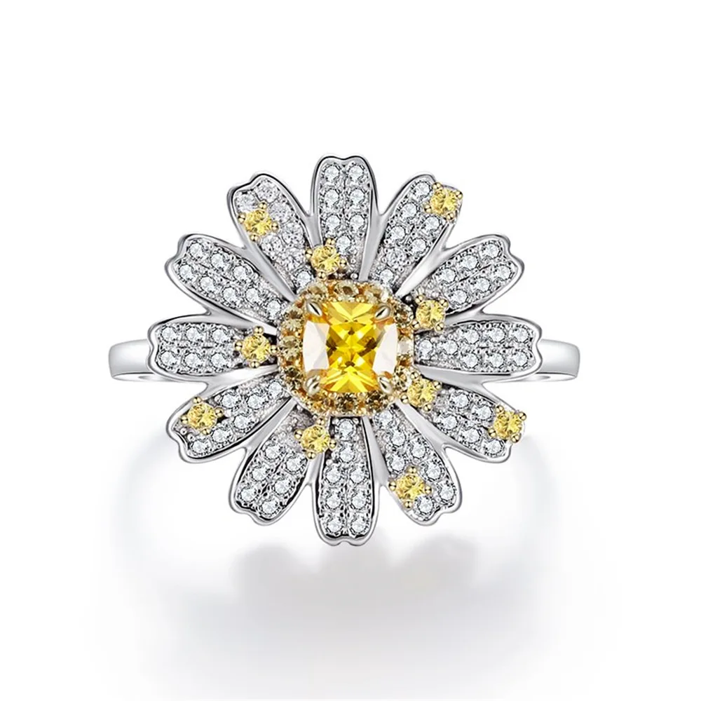 Statement Daisy Flower Ring in 925 Silver, Adjustable Bloom Design for Women Christmas Gift & Party Jewelry with Free Shipping