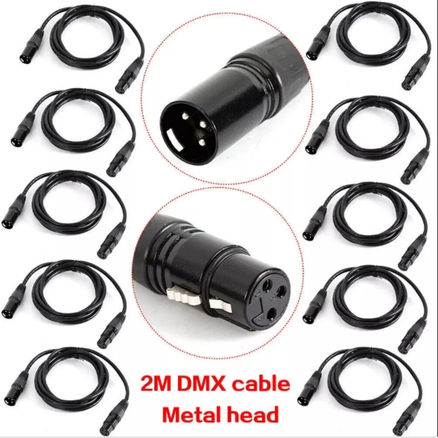10Pcs 2M DMX XLR Cable Set 3 Pins Metal Connectors Multi-Layer Shielding Non-Waterproof For Stage Lighting & Events