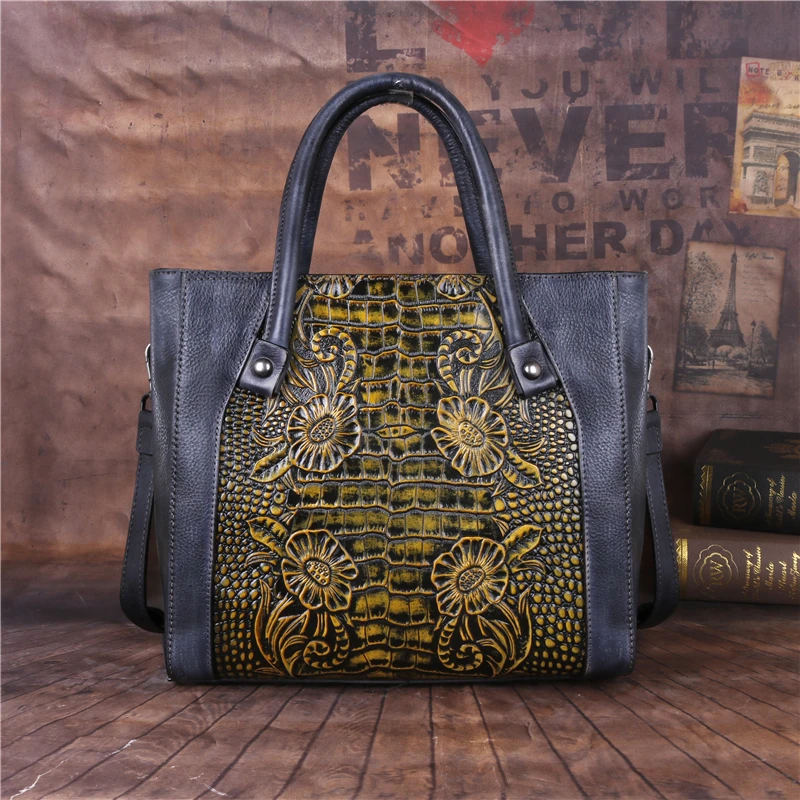 

Женская сумка Nesitu Highend Vintage из натуральной кожи серо-зеленого и желтого цвета, сумка-мессенджер из воловьей кожи, сумка-тоут M256