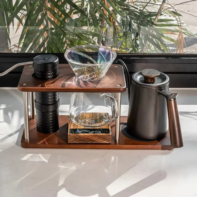 Multifunctional coffee bar Tool station Decorative wooden shelf Storage poured on coffee machine console Dripper holder
