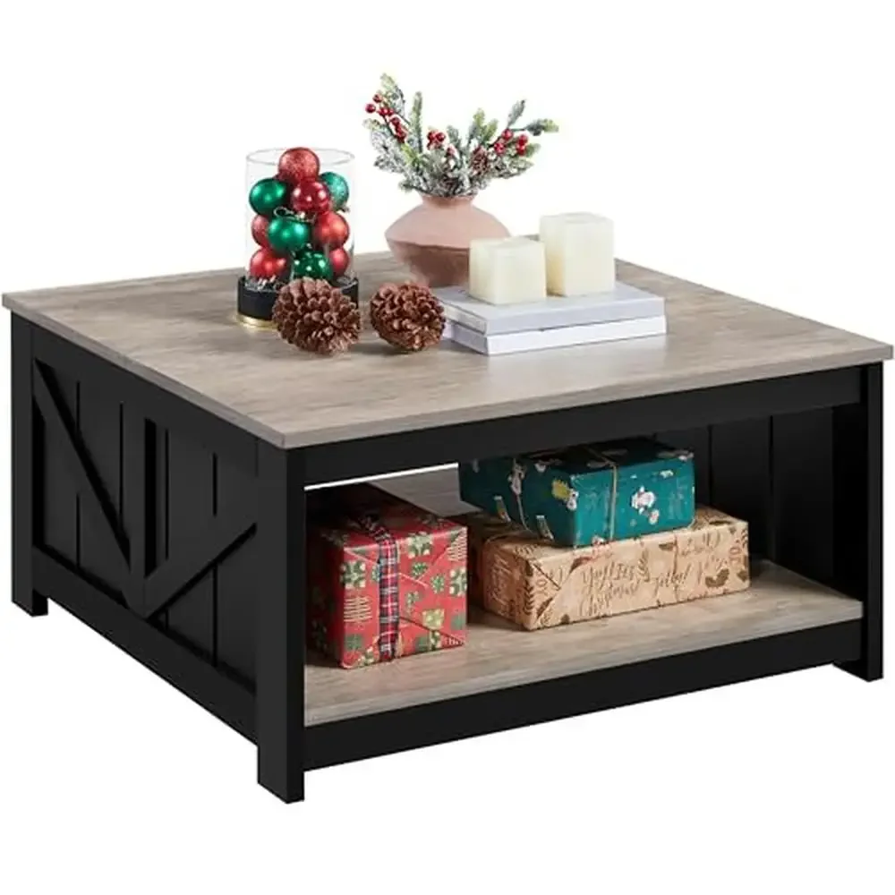 Square Wooden Coffee Table with Open Storage Shelf 35.4 in Living Room Center Table Home Storage Solution and Stylish Design