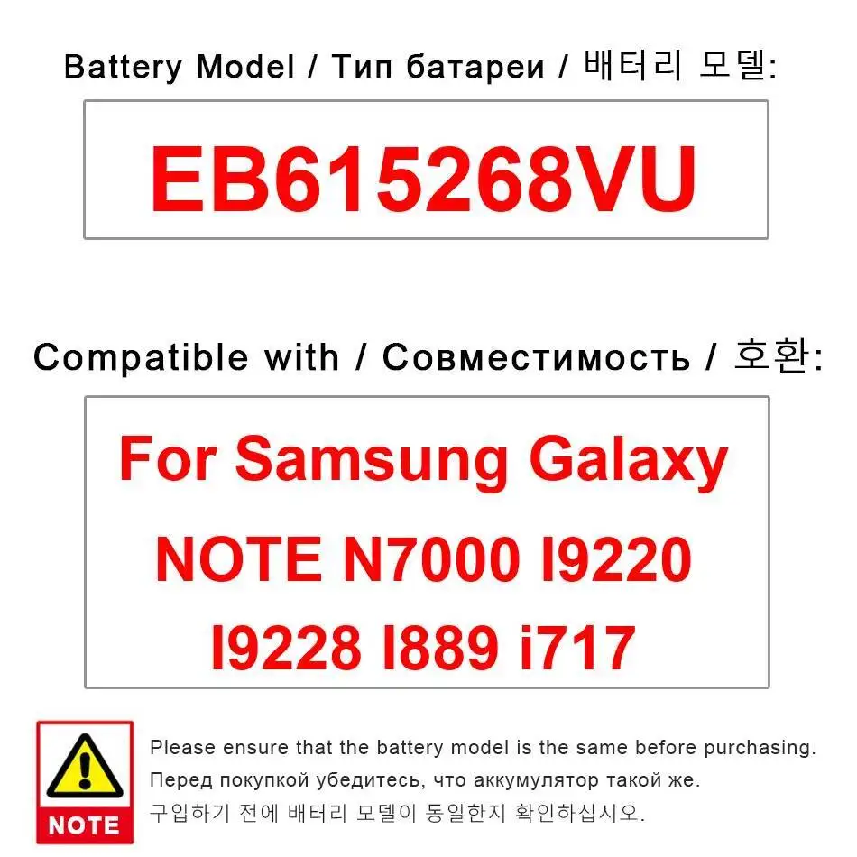 

Аккумулятор для мобильного телефона емкостью 2500 мАч EB615268VU для Samsung Galaxy Note N7000 I9220 I9228 I889 I717