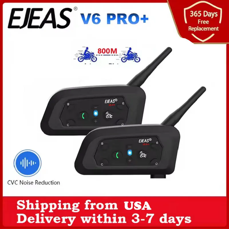 

EJEAS V6 PRO+ Motorcycle Intercom Helmet Bluetooth5.1 Headset 800m Communicator CVC Noise Reduction IP67 Waterproof