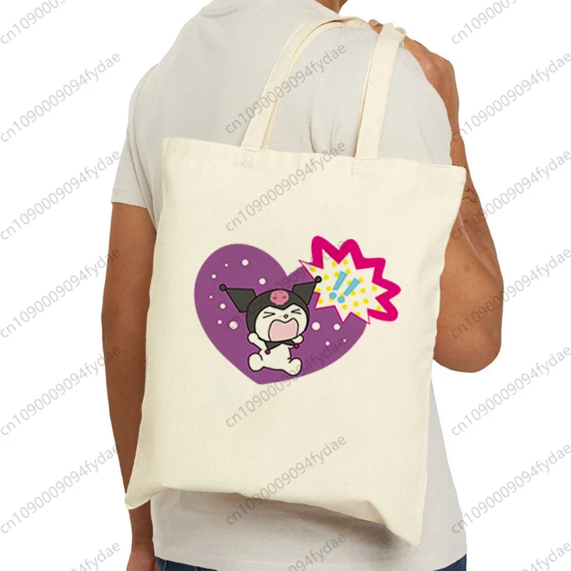 

Сумка-тоут Sanrio Kuromi Rainbow Canvas для женщин, большая повседневная модная сумка через плечо для колледжа